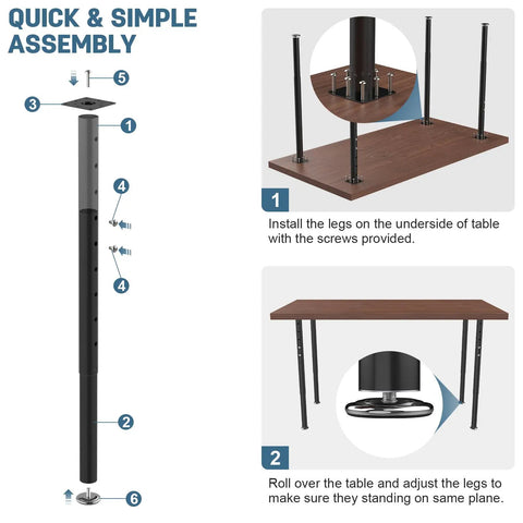 Heavy Duty Adjustable Desk Legs Set Of 4 For DIY Office Tables From 24 To 37 Inches With Leveling Feet installation guide