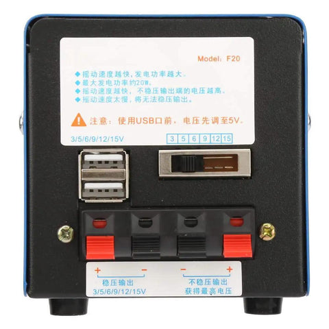 Back panel of Hand Cranked Portable Generator With USB Charging Power For Emergencies Camping Field Operations And Off Grid Survival Training High Output Dynamotor