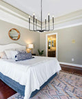 Matte Black 6 Light Farmhouse Chandelier For Dining Room And Kitchen Island Modern Metal Lighting Fixture With Retro Candle Style Bulbs.