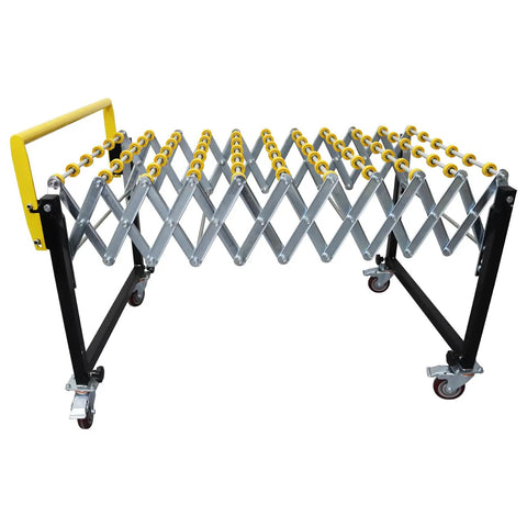 23.6 Inch Wide Portable Flexible Conveyor Roller Table, Unpowered, Expands From 15.7 To 59 Inches, Height Adjustable Table