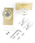 Octagon Glass Crystal Dummy Door Knob Satin Brass Non Turning Gold For Closet And Hall 4 Pack with installation parts
