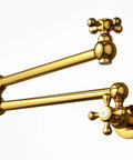 Brass Pot Filler Faucet Wall Mount With Folding Double Joint Swing Arms Titanium Gold Finish Heavy Duty Kitchen Pro Gear