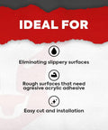 No Slip Grip Tape For Indoor Outdoor Use White 1 Inch By 10 Yards All Weather Traction Tape infographic with usage benefits