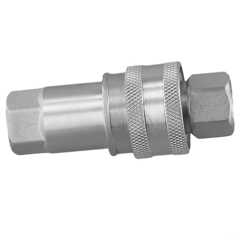 Top Tier Heavy Duty Hydraulic Quick Connect Coupler M16x1.5 Female Thread Fitting Carbon Steel High Pressure Auto Lock Seal Slick Push Mechanism No Leak Boss For Rigged Up Jobsite Equipment And Tool Accessories Made To Last Durability, silver hydraulic coupler