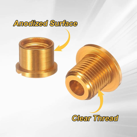 Close-up of M8 gold chainring bolts showing clear thread and anodized surface for Five Piece M8 Aluminum Alloy Double Chainring Bolts