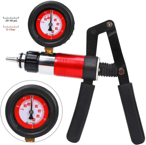 23 Piece Brake Bleeding Kit With Handheld Vacuum Pump Tester For Car Brake System Maintenance Red Includes Bleed Adapters And Master Cylinder Fittings For Quick Fluid Flush DIY Friendly, red vacuum pump with pressure gauge and pliers