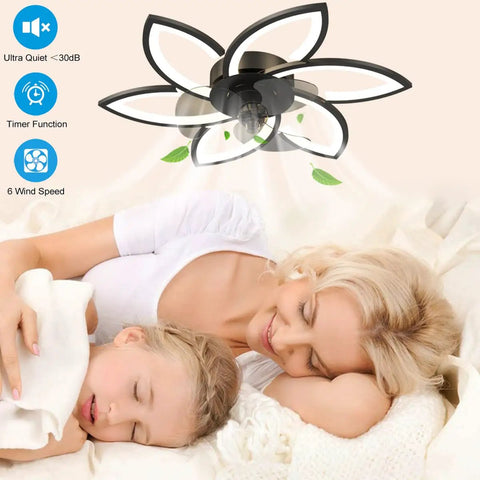 20 Inch Bladeless Ceiling Fan With Lights Remote Control Flush Mount Low Profile Modern Ceiling Fan for Bedroom