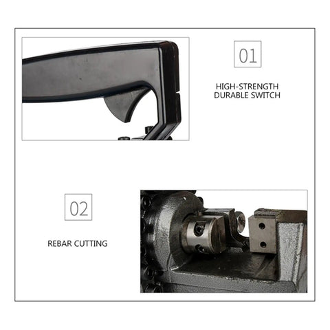 AOXHUGB 4-25mm Electric Hydraulic Rebar Cutter Portable Steel Blade Shear Tool For Construction Sites showing durable switch and rebar cutting mechanism.