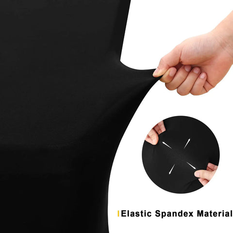 Close-up of elastic spandex material from Two Pack Spandex Tablecloths 6 Ft Elastic Fitted Stretch Rectangular Patio Table Cover For Outdoor Tables Wrinkle Free And Washable Black 72x30x30 With Four Elastic Leg Pockets For Outdoor Parties And Weddings.