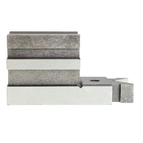 All-Angle V-Block With Clamp Beefy Hardened Steel Machinist Tool For Drilling Milling Grinding Adjustable Side Screw To Prevent Tilting 3-1/2 Inch Long 1-7/8 Inch Wide, side view