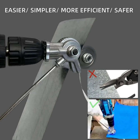 Sheet Metal Nibbler Drill Attachment cutting metal sheet with electric drill for burr-free DIY projects