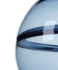 Close-up of a Hand Blown Glass Pendant Lights In Modern Blue With Brushed Nickel Globes, Ideal For Kitchen Island Or Dining Room Table.