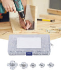 80 Piece T Nut Hardware Set for Wood and Metal, 4 Pronged Tee Nuts in use with DIY woodworking drill setup
