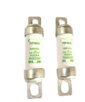Rock Solid PEF Series PC Fuse For Electric Vehicles 63 Amp 660VDC Rated green and white cylindrical fuses with metal ends.