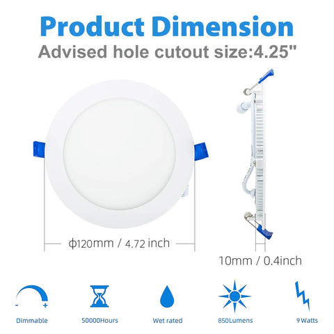 4 Inch LED Recessed Ceiling Light 12W 5 CCT Selectable Canless Downlight With J Box Ultra Thin Dimmable Fixture dimensions