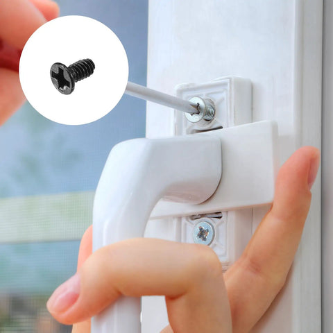 Top Shelf Phillips Flat Head Machine Screws In M2 X 4mm size used for securing a door handle with a screwdriver.