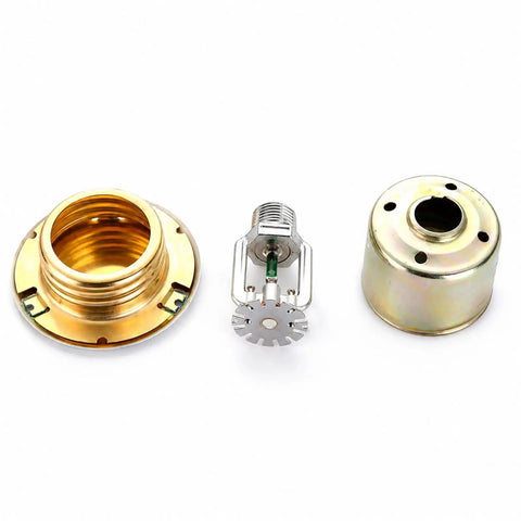 Two Pack Concealed Pendent Fire Sprinkler Heads R1/2 With Slick Flush Ceiling Covers components including brass body, glass bulb, metal cover.