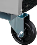 Close-up of wheel on Badass Heavy Duty Commercial Reach In Refrigerator featuring sturdy design for mobility and stability.