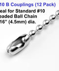 Close-up of 10 Feet Beaded Ball Chain 4.5mm Stainless Steel Bead Pull Chain Extension With 12 Connectors and couplings.