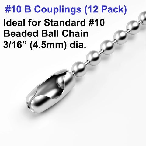 Close-up of 10 Feet Beaded Ball Chain 4.5mm Stainless Steel Bead Pull Chain Extension With 12 Connectors and couplings.