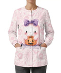 Pink Ghost Moisture Wicking Scrub Jacket For Women With Pockets Snap Front For Quick On Off Relaxed Straight Fit with cute print