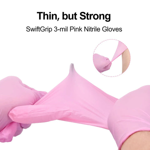 Pink Nitrile Gloves 3 Mil Disposable Latex Free Powder Free For Cleaning And Esthetician Work Durable Comfort