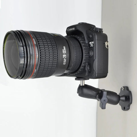 Built Like A Tank Heavy Duty Camera Wall Desk Mount With Dual Ball Heads And Full Rotation Aluminum Alloy Rig For Dslr Cctv and Ram B System With One Quarter Twenty Thread Slick Angle Adjustments, mounted camera.