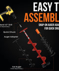 EZ Ice Auger Drill Adapter For Cordless Drill Snap On Quick Connect System diagram with drill and auger components