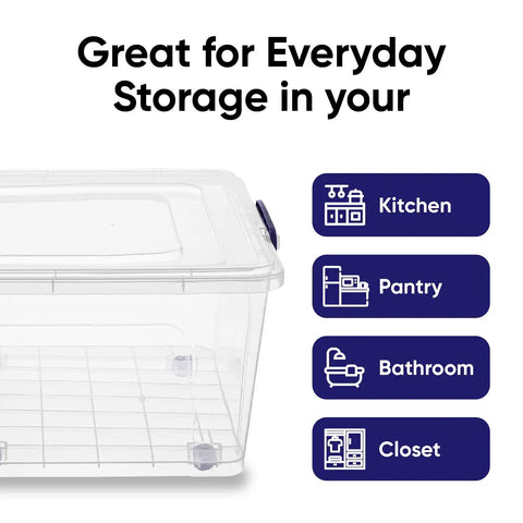 Built Tough Stackable Storage Bins With Rolling Wheels And Snug Lids Set Of 3 Hefty Clear Plastic Totes 60 Quart Top Shelf Pick For Garage Organization And Basement Decluttering