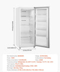 17 Cu Ft Frost Free Upright Freezer And Convertible Refrigerator With Auto Defrost showing interior shelves and dimensions.