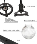 Components of Three Light Linear Pendant Island Lighting With 5.9 Inch Globe Striped Glass Shades, showing twist switch and ribbed shade.