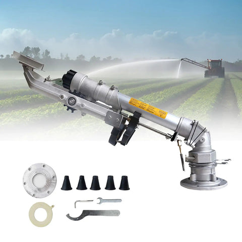 360 Degree Rotating Sprayer With Zinc Alloy Build Adjustable Nozzle Water Saving Pro Grade Tech For Crops And Lawns Delivers Even Coverage For Your Yard Includes 1.2M Bracket with accessory parts displayed.
