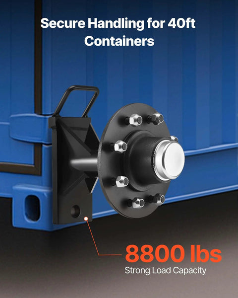 Tough As Nails 8 Lug Shipping Container Wheel Kit featuring beefy cold rolled steel axle for 40ft containers, 8800 lbs load capacity.