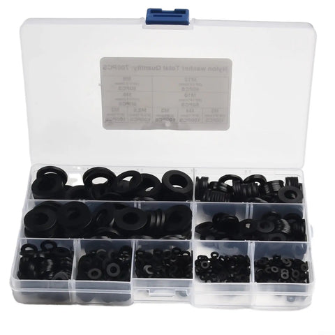 Nylon Flat Washer Set 700 Pcs M2 To M12 Metric White Plastic Gaskets Seal Rings For Electrical Automotive Marine Appliances And DIY Projects With Organized Storage Box Included, open box
