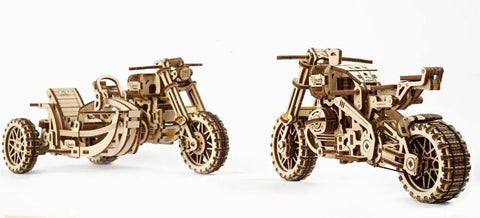 Motorcycle With Sidecar Scrambler UGR-10 3D Wooden Puzzle Kit For Adults, Dope Moving Engine And Dual Suspension, 380-piece wooden model