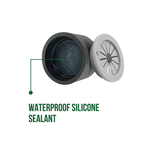 Close-up view of silicone-filled waterproof sealant in a 30 Pack Silicone Filled Waterproof Wire Connectors For Outdoor Lighting AWG 22 To 8 Quick No Solder Install For LED Landscape Patio And Deck Lighting Dark Gray.