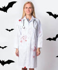 White Lab Coat For Women And Men Long Sleeve Unisex Medical Coat Size L Durable Polyester Laboratory Coat with Halloween theme