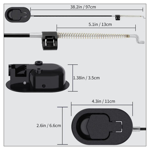 Heavy Duty Two Pack Recliner Replacement Parts Featuring Durable Release Pull Handle And Smooth Glide Return Cable For Couch Sofa, showing measurements and components.