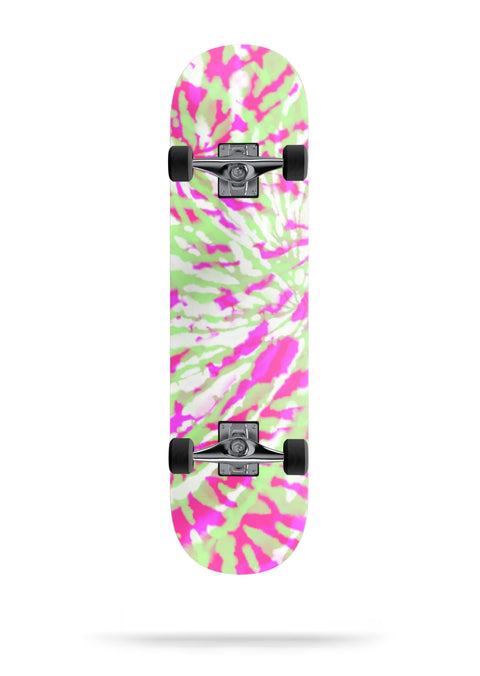 Spiral Tie Dye Vinyl Wrap Kit for Skateboard Decks in pink and green with scratch resistant skin