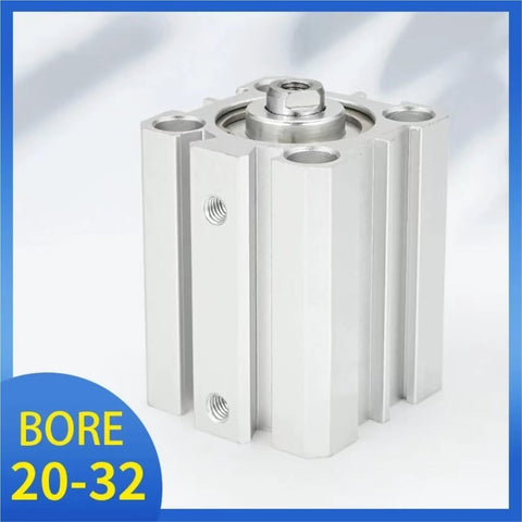 Compact aluminum pneumatic SDA cylinder, double-acting with mounting holes, bore 20–32