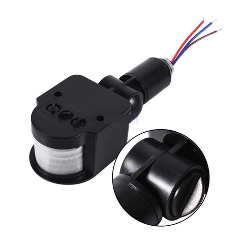 No-Brainer 12V Motion Sensor Light Switch With 180 Degree Rotating PIR, black sensor switch with wire leads and bracket