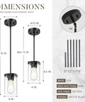 Lit Modern Clear Glass Pendant Lights 3 Pack Adjustable Hanging Lighting For Kitchen Island Hallway Porch Bedroom 60W Equivalent Height Adjustable Cord Sleek Minimalist Ceiling Fixture with dimensions and specifications