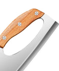 Close-up of Heavy Duty Stainless Steel Meat Cleaver with ergonomic wooden handle and sharp blade for home cooking and BBQ.
