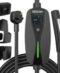 Straight Up Heavy Duty Nema 10 30 Level 2 EV Charger With Rock Solid Nacs Connector And Smooth 10 To 24 Amp Dial For Hassle Free Tesla Home Charging That Just Works Across Ford Gm And Rivian Models Today with display, cable, and accessories.