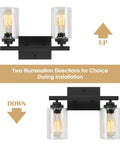 Industrial Vintage Vanity Light Wall Sconce Two Lights Black Finish With Clear Glass Shades Over Mirror Ideal For Hallway Kitchen Living Room And Bedroom Dope Modern Farmhouse Style