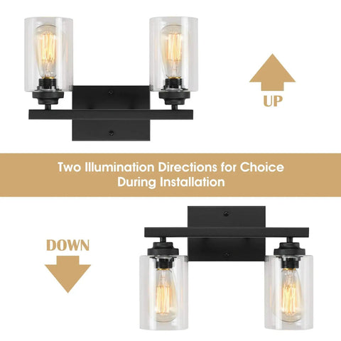 Industrial Vintage Vanity Light Wall Sconce Two Lights Black Finish With Clear Glass Shades Over Mirror Ideal For Hallway Kitchen Living Room And Bedroom Dope Modern Farmhouse Style
