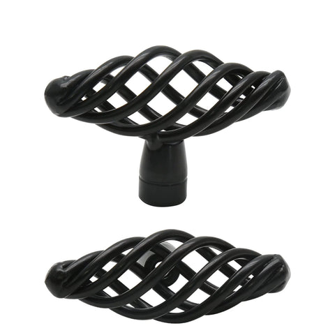 Oval Birdcage Cabinet Knobs Set, 12 Pack Iron Drawer Pulls In Flat Black Finish, highlighting metal design and texture