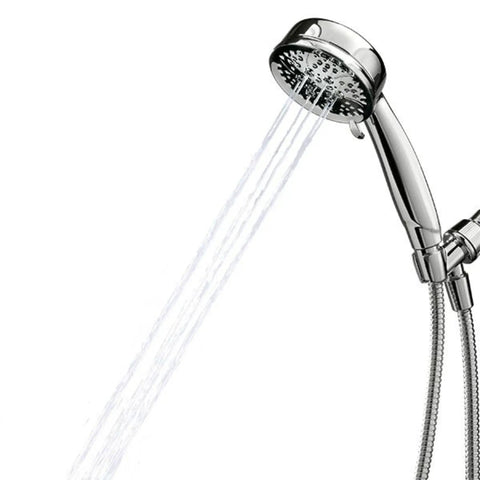 Caldwell 4.25-Inch 5-Function Handheld Shower With Bracket And 60-Inch Hose Chrome Finish for spa like massage and full spray settings.