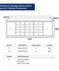 10 Ft Workbench With 15 Locking Drawers Stainless Steel Top Galvanized Steel Frame Powder Coated Finish dimensions diagram.