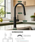 Black Kitchen Faucets with Pull Down Sprayer Kitchen Sink Faucet with Pull Out Sprayer Single Hole Deck Mount Single Handle Stainless Steel Grifos De Cocina 866026R showing dimensions, height 17.3 inches.